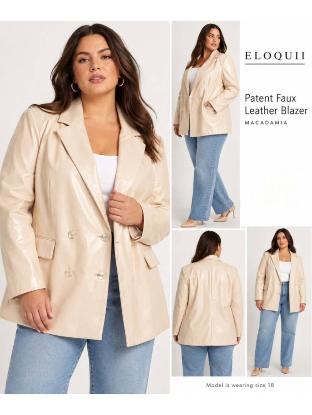 ELOQUII Patent Faux Leather Blazer Macadamia Size 22 NWT